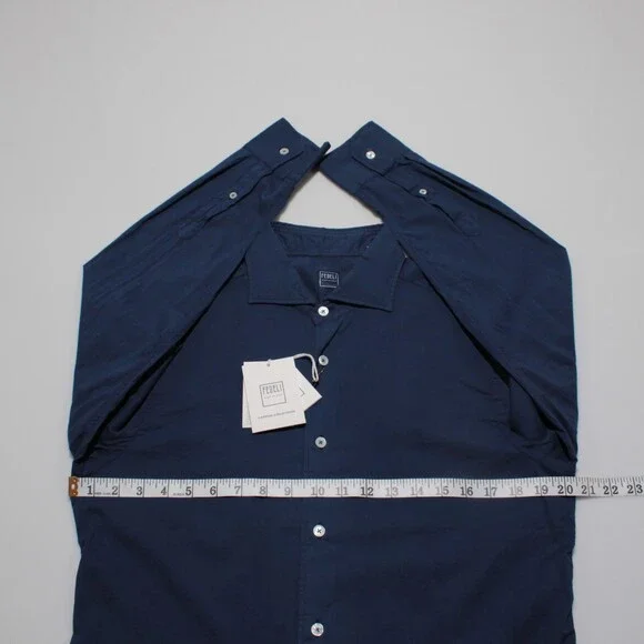Fedeli NWT Dress Shirt Size 40 15.75 in Solid Navy Blue Cotton Blend